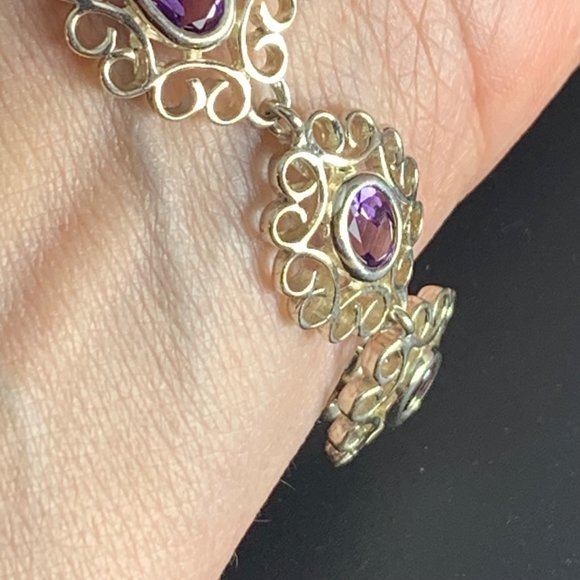 Vintage Sterling Silver 925 Amethyst Scroll Link Tennis Bracelet 7.75" Long - Picture 4 of 13